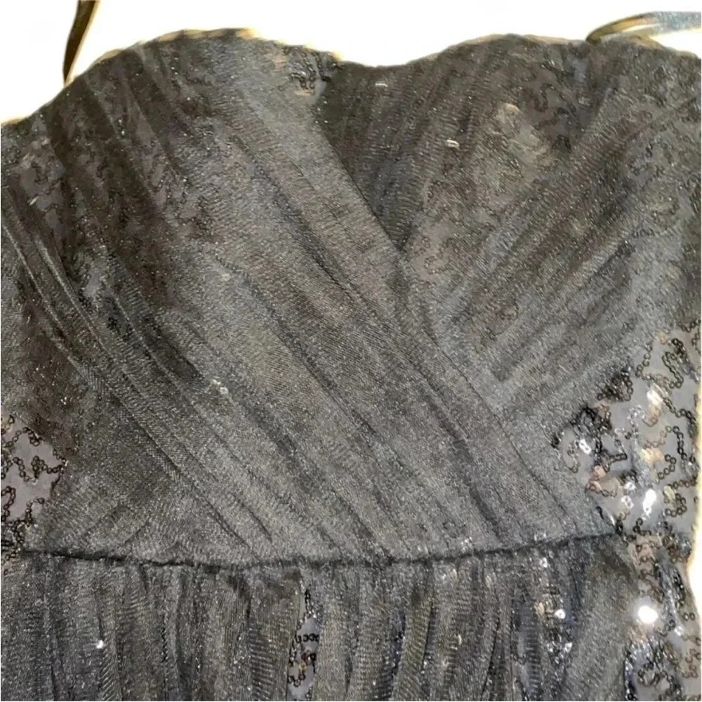 BCBGMAXAZRIA VIENNA STRAPLESS SEQUIN TULLE OVERLAY MINI DRESS BLACK 12P - Picture 4 of 15